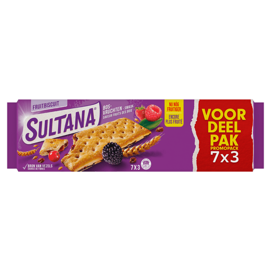 Foto van Sultana Fruitbiscuit bosvruchten voordeelpak 7x3st. op witte achtergrond