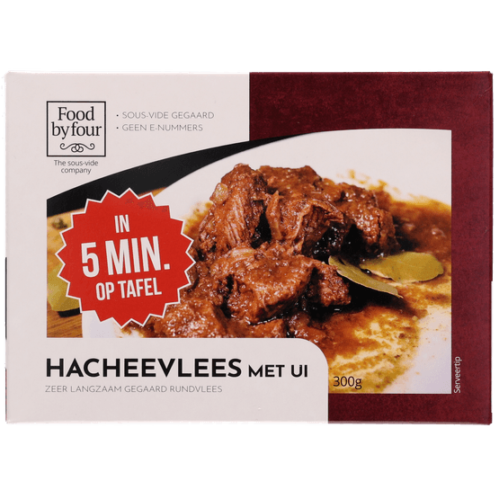 Foto van Food by four Hachee gegaard op witte achtergrond