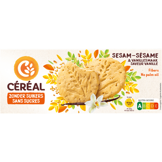 Foto van Céréal Sesamkoekjes met vanillesmaak op witte achtergrond