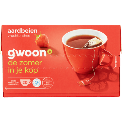 G'woon Vruchtenthee aardbei kop 20 zakjes