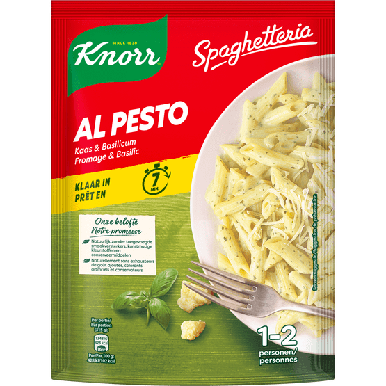 Foto van Knorr Pastagerecht al pesto op witte achtergrond