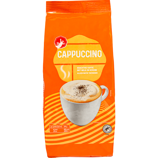 Foto van 1 de Beste Oploskoffie cappuccino op witte achtergrond