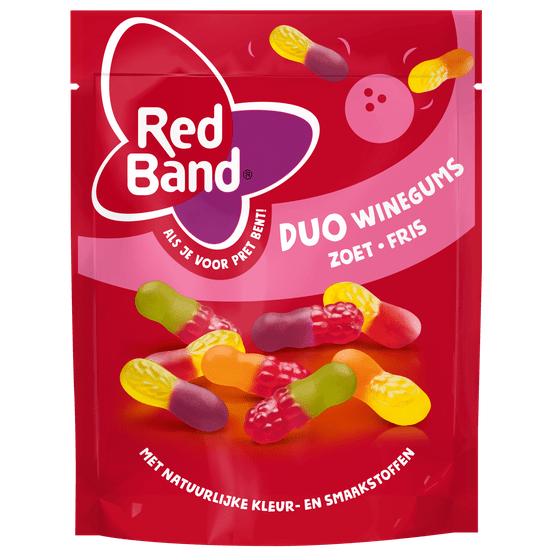 Foto van Red Band Duo winegums zoet fris op witte achtergrond