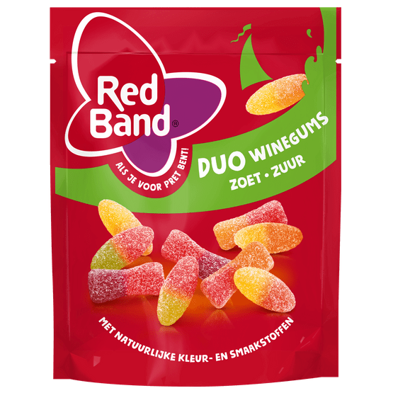 Foto van Red Band Winegum duo zoet zuur op witte achtergrond