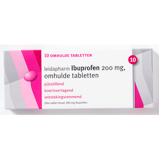 Foto van Leidapharm Leida ibuprofen 200 mg 10 stuks op witte achtergrond
