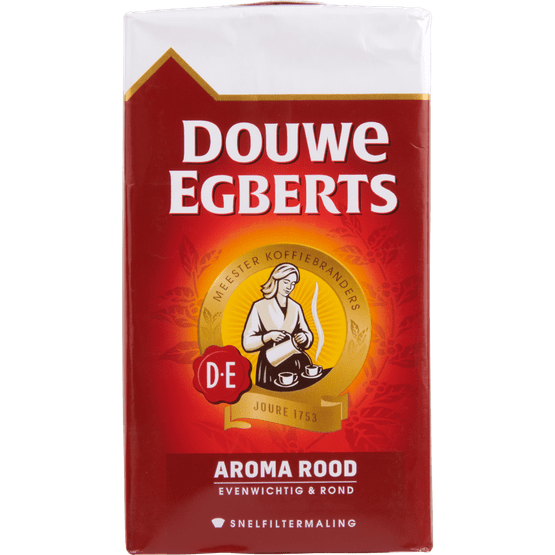 Foto van Douwe Egberts Aroma Rood filterkoffie op witte achtergrond