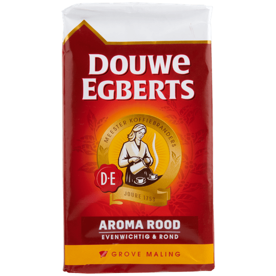 Foto van Douwe Egberts Aroma Rood filterkoffie grove maling op witte achtergrond
