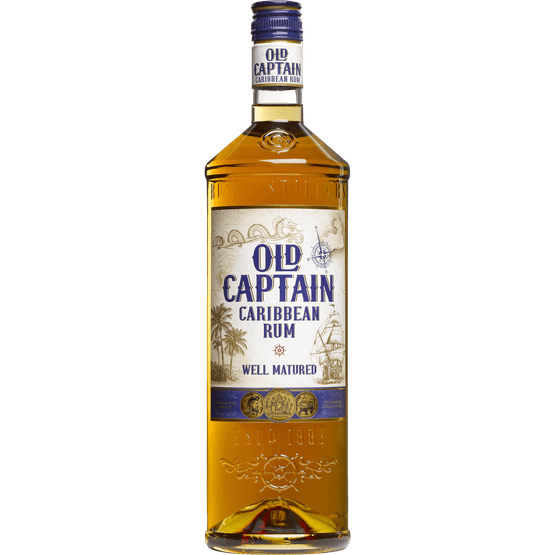 Foto van Old Captain Rum bruin op witte achtergrond