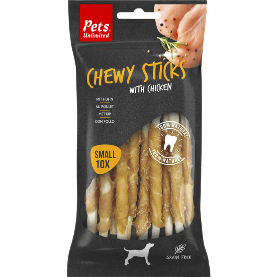Foto van Pets Hondensnacks chewy sticks chicken 10 stuks op witte achtergrond