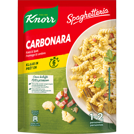 Foto van Knorr Pastagerecht carbonara op witte achtergrond