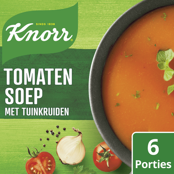 Foto van Knorr Tomatensoep met tuinkruiden duopak op witte achtergrond