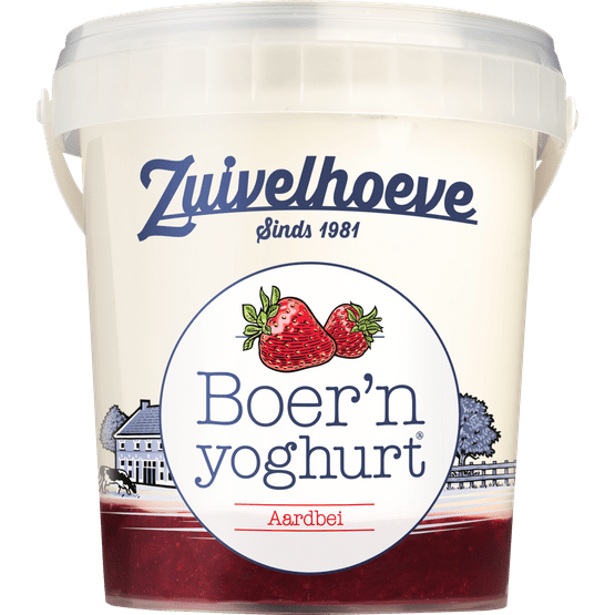 Foto van Zuivelhoeve Boern yoghurt aardbei op witte achtergrond