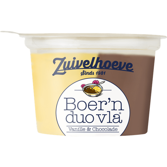 Foto van Zuivelhoeve Boern duo vla vanille chocolade op witte achtergrond