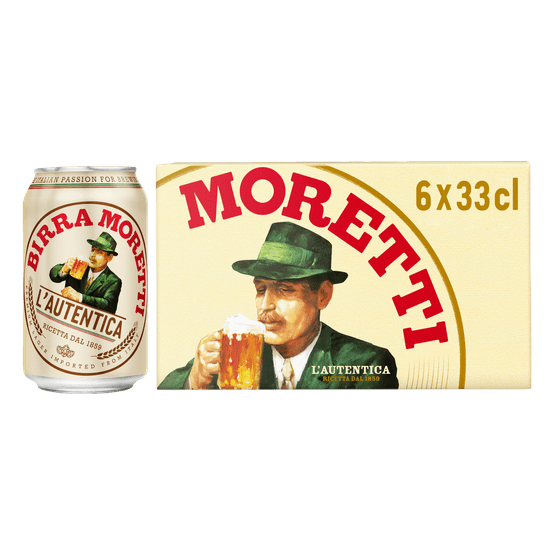 Foto van Birra Moretti Pilsener 6x33 cl op witte achtergrond