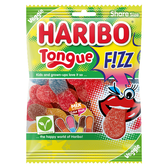 Foto van Haribo Fruitgom tongue op witte achtergrond