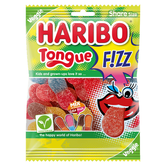 Foto van Haribo Fruitgom tongue op witte achtergrond