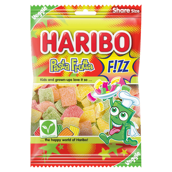 Foto van Haribo Fruitgom pasta frutta op witte achtergrond