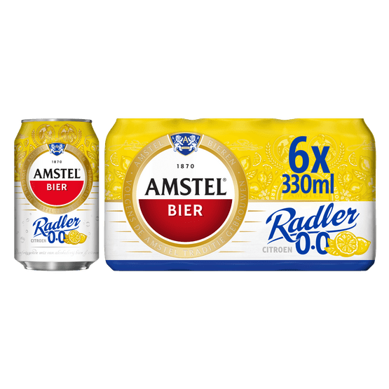 Foto van Amstel Radler alcoholvrij citroen 6x33 cl op witte achtergrond