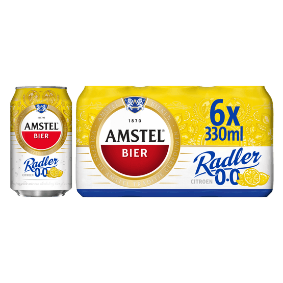 Foto van Amstel Radler alcoholvrij citroen 6x33 cl op witte achtergrond