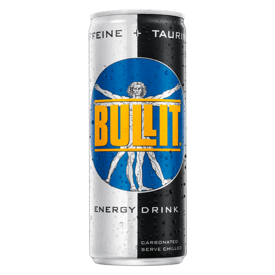 Foto van Bullit Energy drink op witte achtergrond