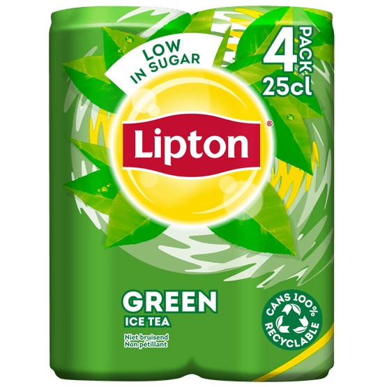 Foto van Lipton Ice tea green 4x25 cl op witte achtergrond