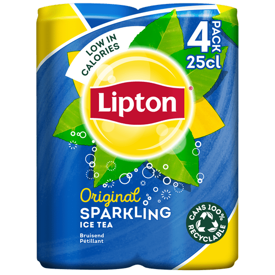 Foto van Lipton Ice tea sparkling 4x25 cl op witte achtergrond