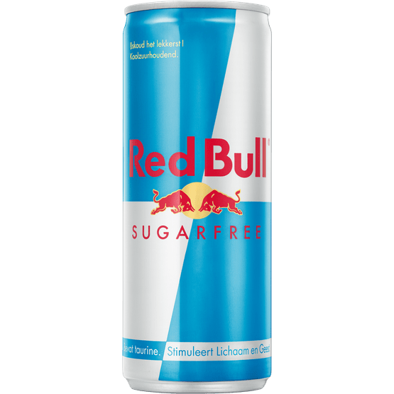Foto van Red Bull Energy drink sugar free op witte achtergrond