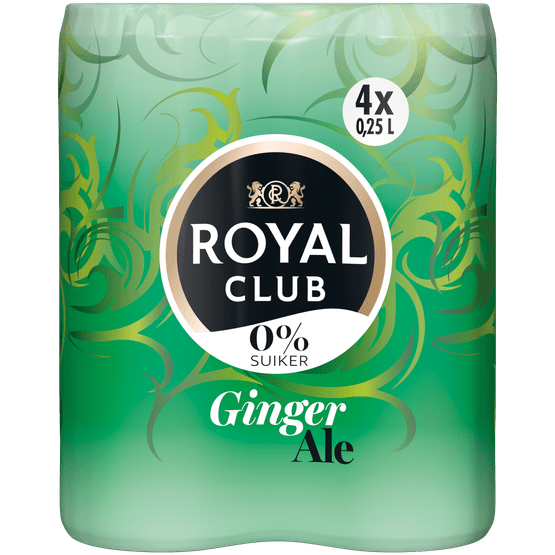 Foto van Royal Club Ginger ale 0% 4x25 cl op witte achtergrond