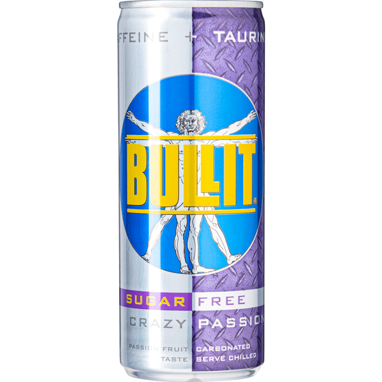 Foto van Bullit Energy drink crazy passion op witte achtergrond