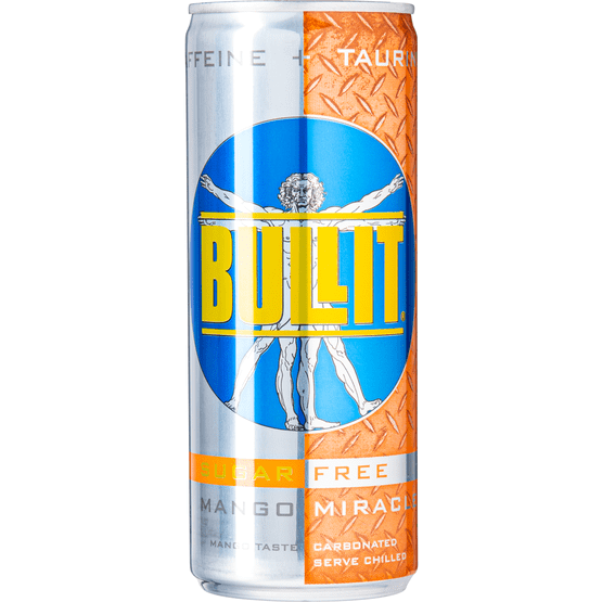 Foto van Bullit Energy drink mango miracle op witte achtergrond
