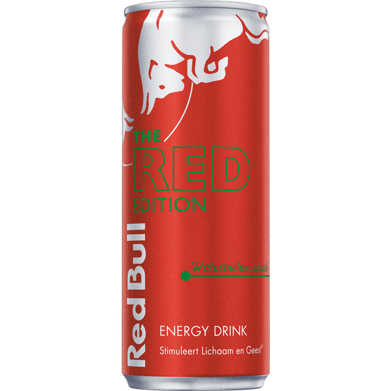 Foto van Red Bull Energy drink watermelon op witte achtergrond