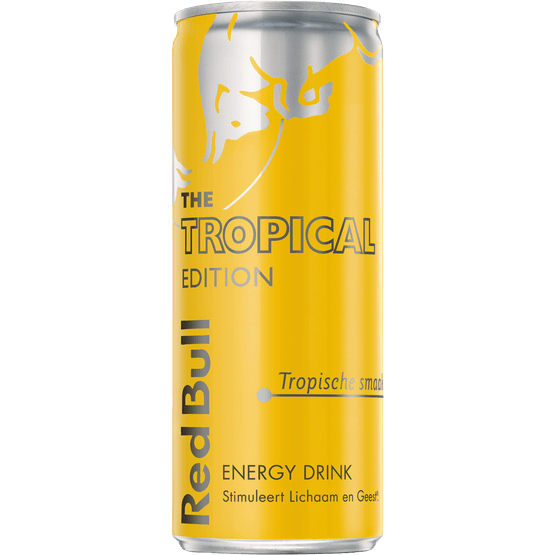 Foto van Bullit Energy drink tropical op witte achtergrond