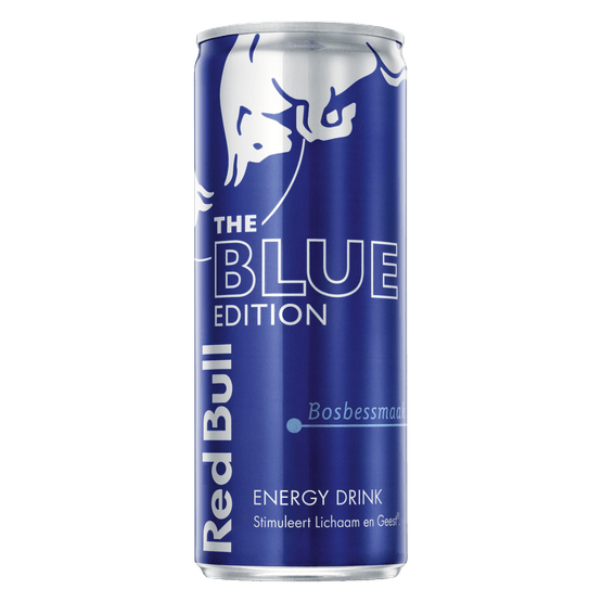 Foto van Red Bull Energy drink blue edition op witte achtergrond