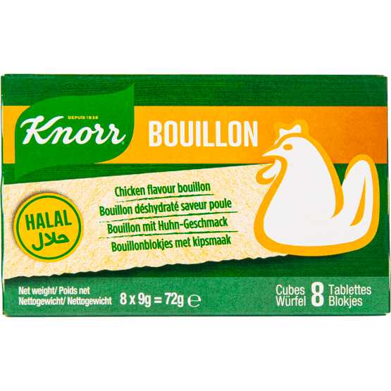 Foto van Knorr Bouillonblokjes kip halal op witte achtergrond