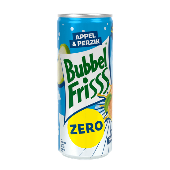 Foto van Dubbelfrisss Bubbelfris zero appel-perzik op witte achtergrond