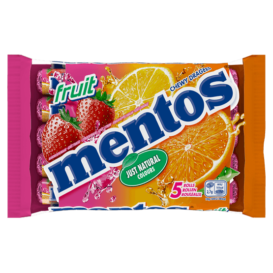 Foto van Mentos Fruit 5 stuks op witte achtergrond