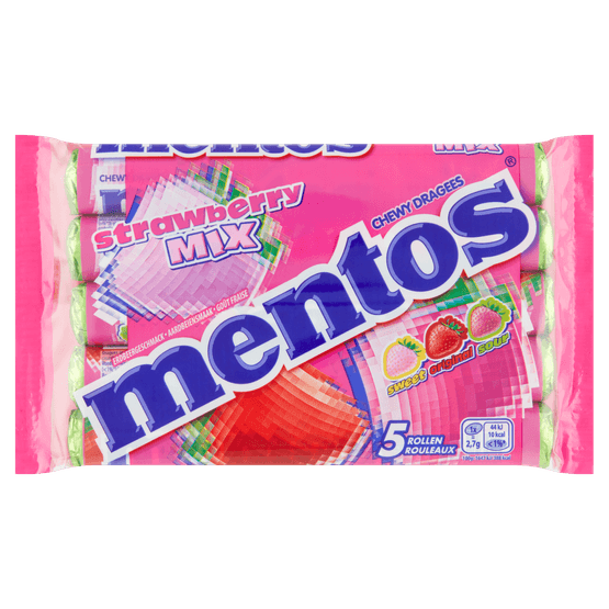 Foto van Mentos Strawberry 5 stuks op witte achtergrond