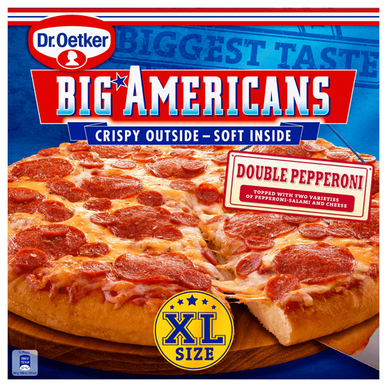Foto van Dr. Oetker Big Americans pizza XL double pepperoni op witte achtergrond