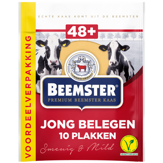 Foto van Beemster Kaas jong belegen plakken voordeelverpakking 48+ op witte achtergrond