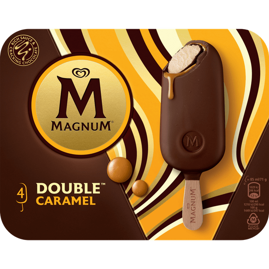 Foto van Ola Magnum dubbel caramel 4 stuks op witte achtergrond