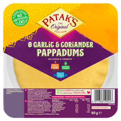 Patak's Pappadums knoflook en koriander 8 stuks