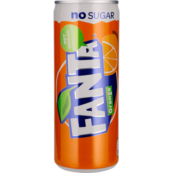 Foto van Fanta Orange no sugar op witte achtergrond