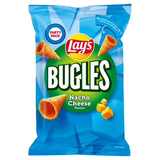 Foto van Lay's Bugles nacho cheese op witte achtergrond