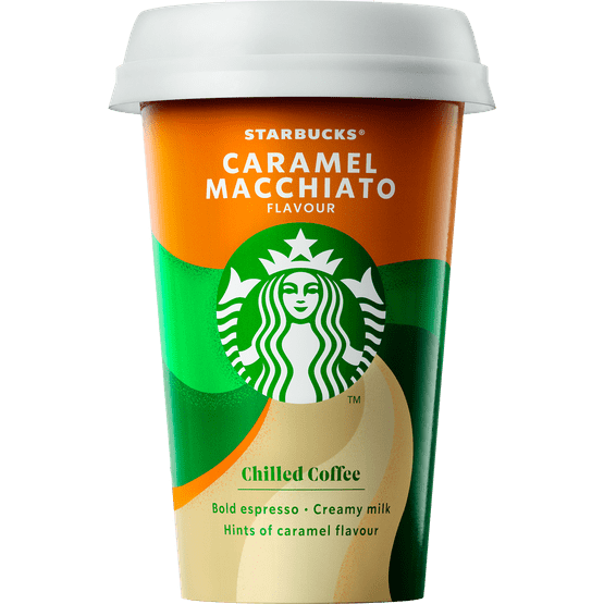 Foto van Starbucks Discoveries caramel macchiato op witte achtergrond