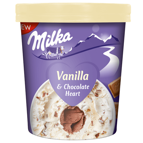 Foto van Milka Pint vanille chocolade op witte achtergrond