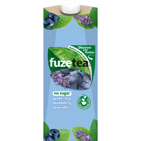 Foto van Fuze tea Blueberry lavender no sugar op witte achtergrond
