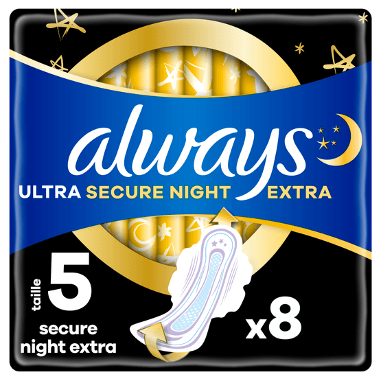Foto van Always Maandverband ultra secure night extra op witte achtergrond