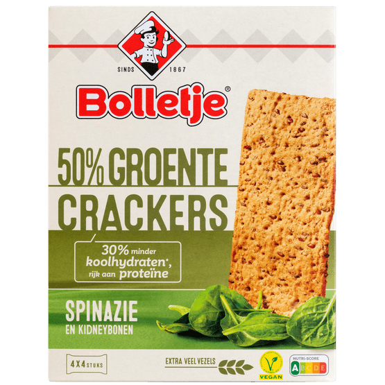 Foto van Bolletje Groentecrackers spinazie 4x4 st op witte achtergrond