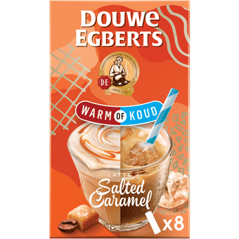 Douwe Egberts Oploskoffie warm of koud latte salted caramel 8 stuks