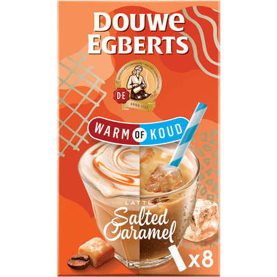 Douwe Egberts Oploskoffie warm of koud latte salted caramel 8 stuks